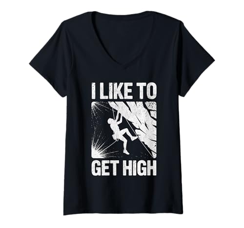 Damen Felsklettern Ich mag es, lustige Kletterer zu haben T-Shirt mit V-Ausschnitt von Funy I Like To Get High Funny Climbers