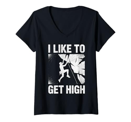 Damen Felsklettern Ich mag es, lustige Kletterer zu haben T-Shirt mit V-Ausschnitt von Funy I Like To Get High Funny Climbers