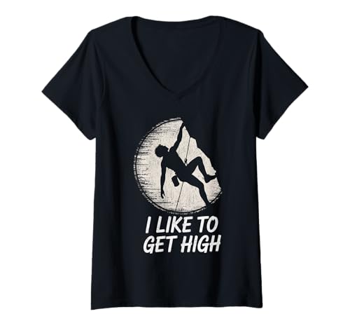 Damen Felsklettern Ich mag es, lustige Kletterer zu haben T-Shirt mit V-Ausschnitt von Funy I Like To Get High Funny Climbers