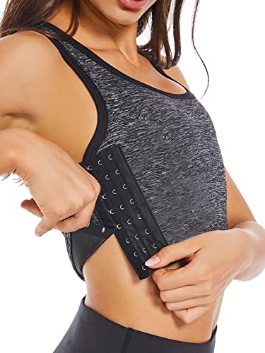 Funyco Damen Atmungsaktiv Elegante Mehrreihig Breite Elastischer Brust Binder Transgender FTM Corset Kurzer für Tomboy,Dunkelgrau,L von Funyco