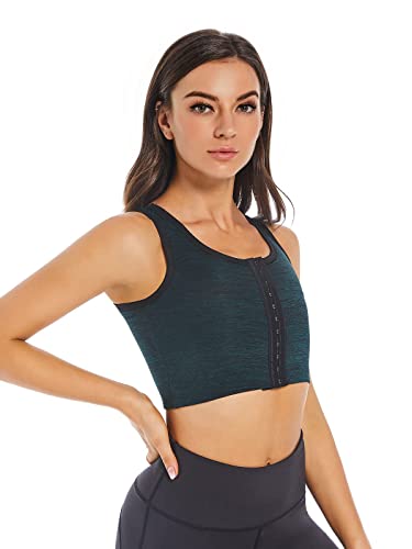 Funyco Damen Binder Trans große Brust FTM Voren 3 Reihen Schnalle Brust Binder Atmungsaktiv Transgender Chest Binder Tank Top(Green,m) von Funyco