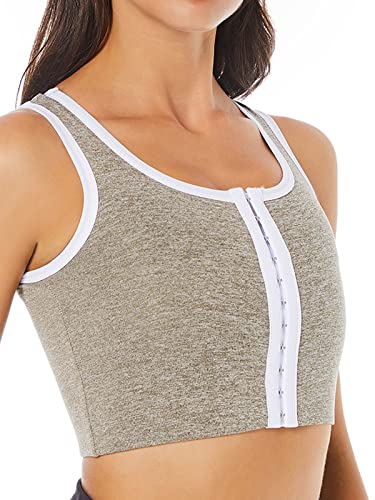 Funyco Damen Binder Trans große Brust FTM Voren 3 Reihen Schnalle Brust Binder Atmungsaktiv Transgender Chest Binder Tank Top(Brown,s) von Funyco