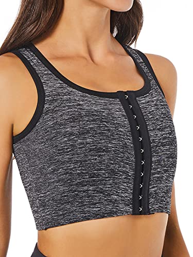 Funyco Damen Binder Trans große Brust FTM Voren 3 Reihen Schnalle Brust binder Atmungsaktiv Transgender Chest Binder Tank Top(darkgray,3xl) von Funyco