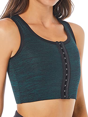 Funyco Damen Binder Trans große Brust FTM Voren 3 Reihen Schnalle Brust Binder Atmungsaktiv Transgender Chest Binder Tank Top(Green,XXL) von Funyco