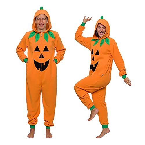 Funziez! Slim Pumpkin Erwachsene Onesie Jack O Lantern Halloween Kostüm Einteiler Cosplay Anzug für Erwachsene Frauen Männer, kürbis, M von Funziez!
