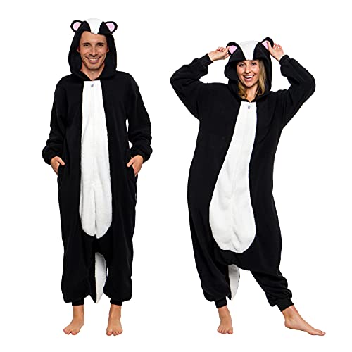 Funziez! Unisex Stinktier-Pyjama – Einteiliger Plüsch Neuheit Kostüm Jumpsuit für Erwachsene - Schwarz - X-Large von Funziez!