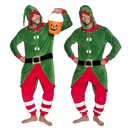 Silberfarbener Lilienelf-Kostüm für Weihnachten, schmaler Einteiler - Plüsch Unisex Neuheit Urlaub Jumpsuit - Grün - Large von Funziez!