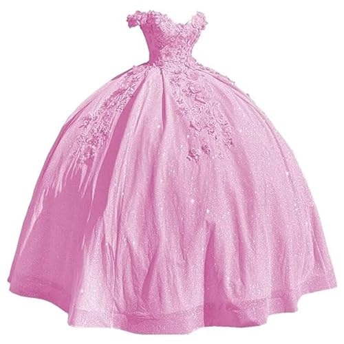 Fuomomo Damen Quinceanera-Kleider mit 3D-Blumenmuster lang Tüll schulterfrei langes Partykleid MT029 von Fuomomo