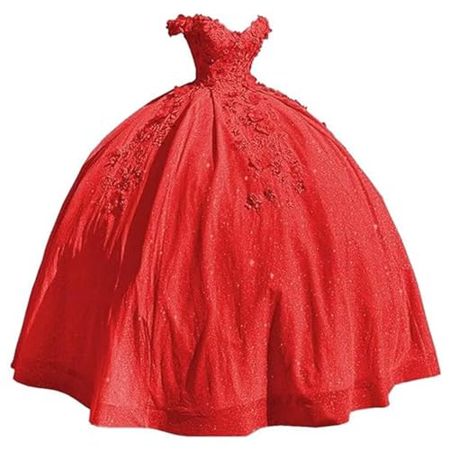 Fuomomo Damen Quinceanera-Kleider mit 3D-Blumenmuster lang Tüll schulterfrei langes Partykleid MT029 Fuomomo Damen Quinceanera-Kleider mit 3D-Blumenmuster lang Tüll schulterfrei langes Partykleid MT029 von Fuomomo