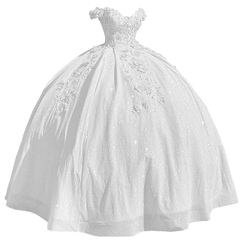 Fuomomo Damen Quinceanera-Kleider mit 3D-Blumenmuster lang Tüll schulterfrei langes Partykleid MT029 von Fuomomo