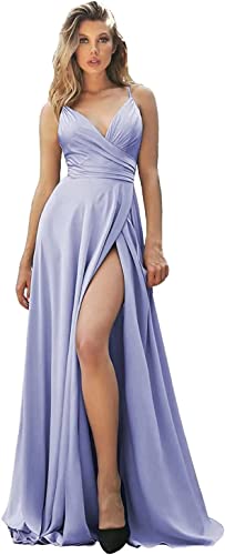 Fuomomo Damen V-Ausschnitt Ärmellos Hohe Taille Elegant Lang Abendkleider Formelles Kleid mit Schlitz von Fuomomo