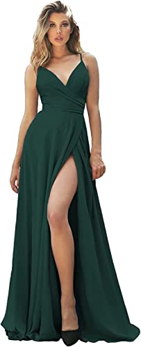 Fuomomo Damen V-Ausschnitt Ärmellos Hohe Taille Elegant Lang Abendkleider Formelles Kleid mit Schlitz von Fuomomo