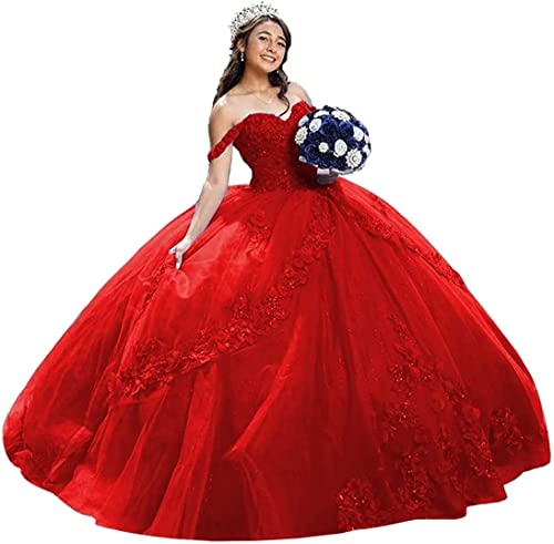 Fuomomo Elegante Spaghettiträger Tüll Quinceanera Kleider Ballkleid Geschwollenes langes Abendkleid mit Spitzenapplikationen für Frauen von Fuomomo