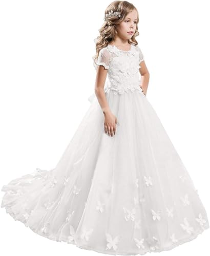 Fuomomo Mädchenkleid, Hochzeit, Party, Blumenmädchenkleid, Bodenlanges Kinderkleid, Kommunionkleid, Tanzkleid, Partykleid mit Ärmeln von Fuomomo