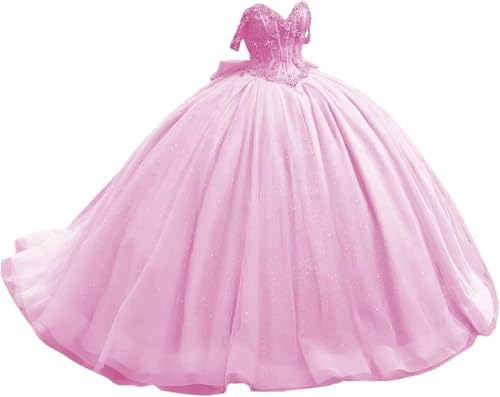 Fuomomo Perlen Off Schulter Quinceanera Kleider mit Schleife Sweet 16 Kleid Quinceanera Formale Lange Ballkleider MT034 von Fuomomo