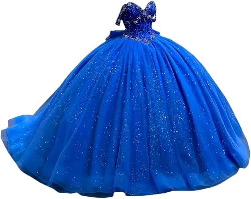 Fuomomo Perlen Off Schulter Quinceanera Kleider mit Schleife Sweet 16 Kleid Quinceanera Formale Lange Ballkleider MT034 von Fuomomo
