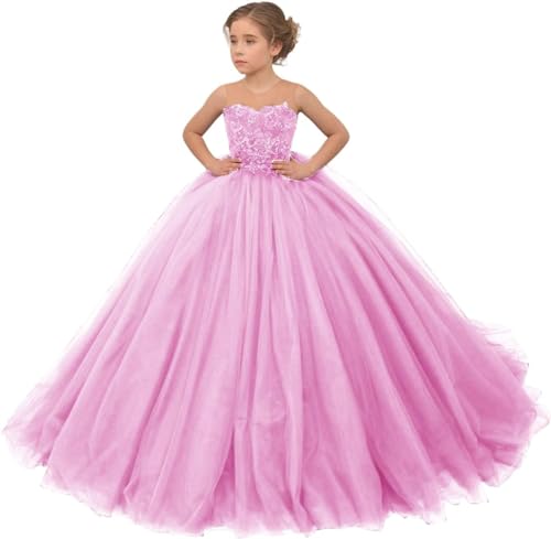 Fuomomo Prinzessinnen-Festzugkleid für Mädchen Ballkleid Perlenapplikation Tüll Blumenmädchenkleider für Party von Fuomomo