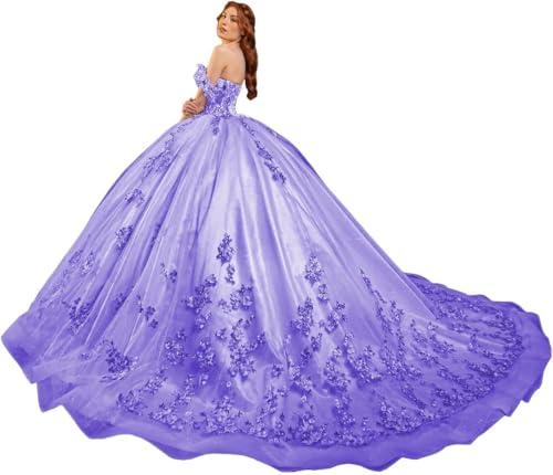 Fuomomo Quinceanera-Kleider Sweet 15 16 Ballkleid 3D-Blumen schulterfrei, Prinzessin Perlenspitze Quinceanera-Kleider MT031 von Fuomomo
