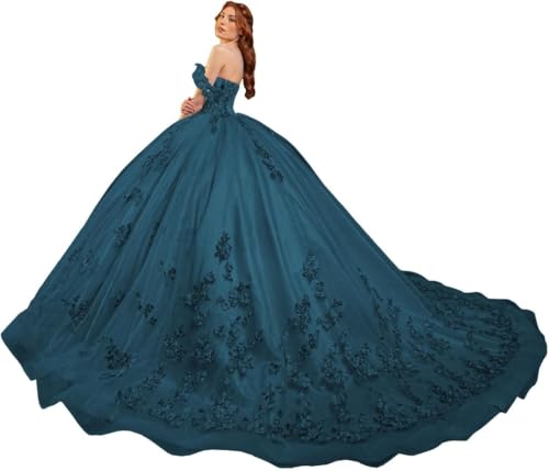 Fuomomo Quinceanera-Kleider Sweet 15 16 Ballkleid 3D-Blumen schulterfrei, Prinzessin Perlenspitze Quinceanera-Kleider MT031 von Fuomomo