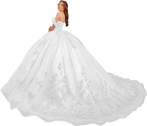 Fuomomo Quinceanera-Kleider Sweet 15 16 Ballkleid 3D-Blumen schulterfrei, Prinzessin Perlenspitze Quinceanera-Kleider MT031 von Fuomomo