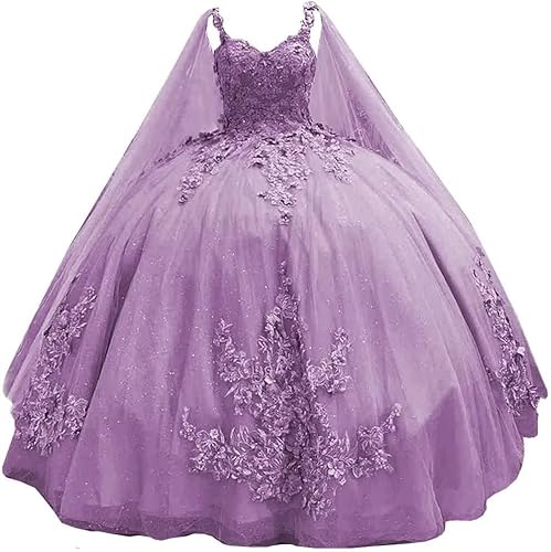 Fuomomo Quinceanera-Kleider mit Spaghettiträgern Ballkleid mit Umhang Prinzessin Sweet 15 16 Kleider Ballkleider mit Perlenspitze Fuomomo Quinceanera-Kleider mit Spaghettiträgern Ballkleid mit Umhang Prinzessin Sweet 15 16 Kleider Ballkleider mit Perlenspitze von Fuomomo