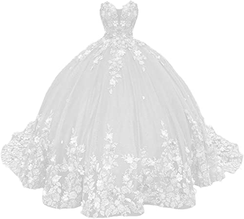 Fuomomo Schatz Süß Quinceanera Kleider Ballkleid für Mädchen Geschwollene trägerlose Tüll-Abschlussballkleider für Frauen von Fuomomo