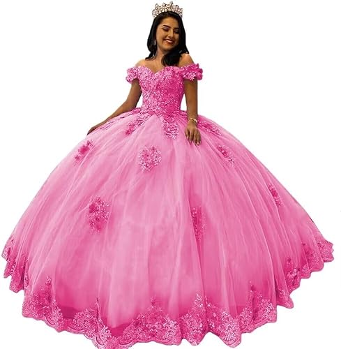 Fuomomo Schulterfreies Bar-Mizwa-Kleid im Prinzessin-Stil Herzausschnitt Spitze Perlen Bar-Mizwa-Kleid 3D-Flauschiges Blumen-Ballkleid süßes 15-16-Kleid mit großer Schleife MT017 von Fuomomo