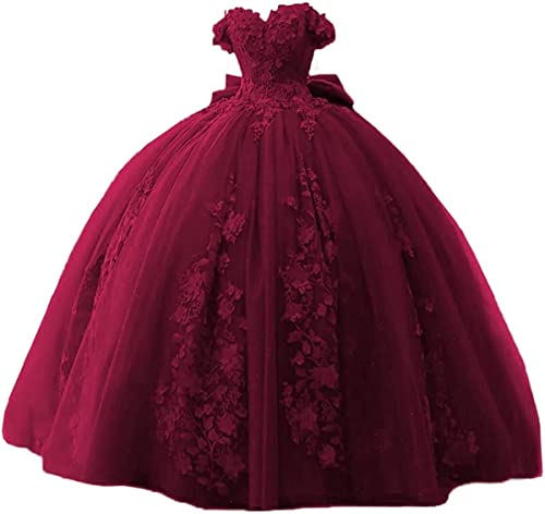 Fuomomo Spitze Perlen Quinceanera Kleider Ballkleid Schulterfrei Sweet 15 16 Partykleider für Frauen von Fuomomo