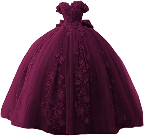 Fuomomo Spitze Perlen Quinceanera Kleider Ballkleid Schulterfrei Sweet 15 16 Partykleider für Frauen von Fuomomo