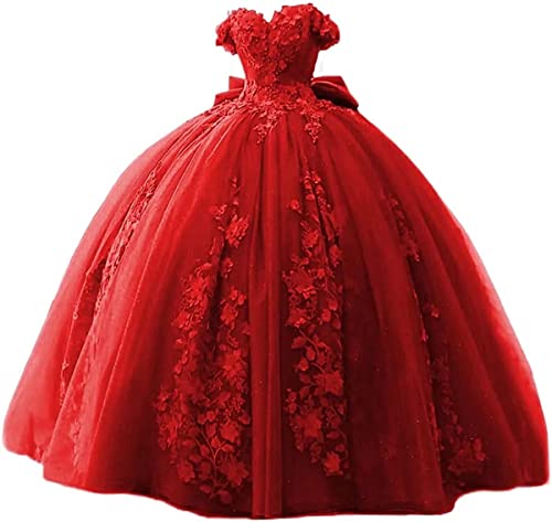 Fuomomo Spitze Perlen Quinceanera Kleider Ballkleid Schulterfrei Sweet 15 16 Partykleider für Frauen von Fuomomo