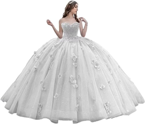 Fuomomo Trägerlose Quinceanera-Kleider Ballkleid im Prinzessin-Stil mit floraler Spitze Ballkleider mit glitzernden Perlen von Fuomomo