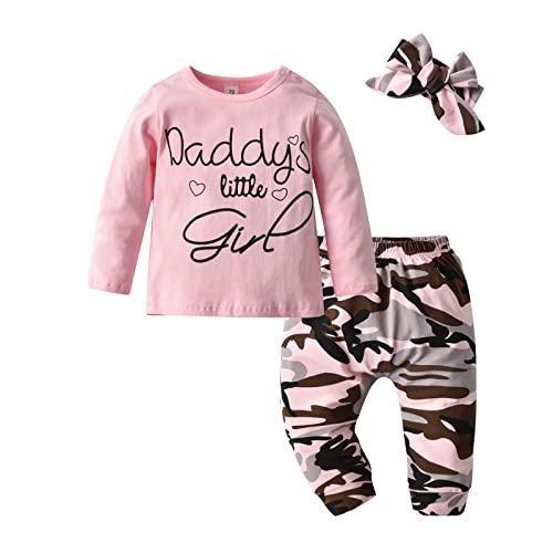 Fupality Baby Mädchen Kleidung Sets Langarm T-Shirt Top Camouflage Hose Outfits mit Schleife Stirnband 3-teiliges Set Rosa (18-24 Monate) von Fupality