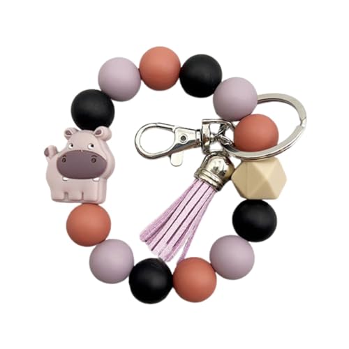 Fuqimanman2020 Highland Cow Wristlet Keychain Rinder Silicone Bead Tassel Keyring for Women, Nilpferd, 1 von Fuqimanman2020