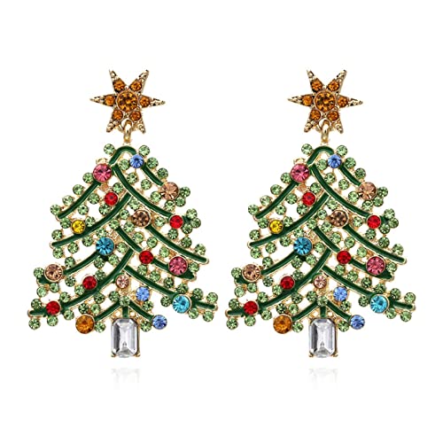 Glänzende hohle Ohrringe mit Weihnachtsmann-Elch, Schleife, Glocke, baumelnde Ohrringe, bunte Strasssteine, Kristall, Perlen, Tier-Ohrstecker für Damen und Mädchen, Strass, Strass von Fuqimanman2020