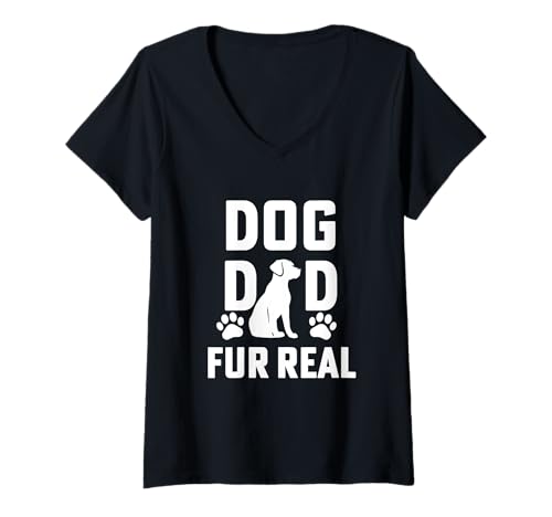 Damen Hund Papa Fell Echte Haustier Besitzer Pfote Eltern Hund Lustig T-Shirt mit V-Ausschnitt von Fur Real Dog Dad– Gift for Dog Lovers