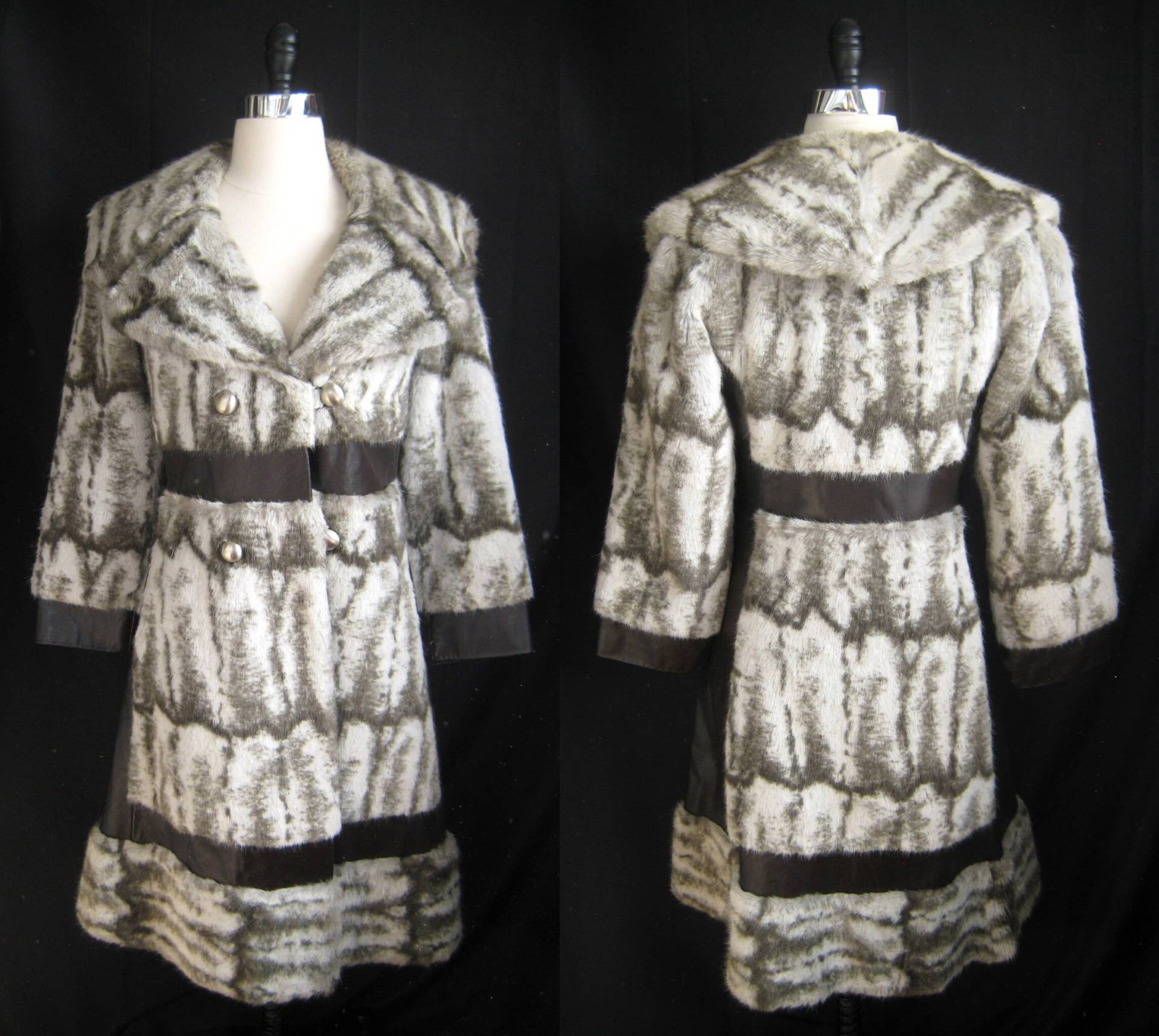 Wunderschöne Vintage Leder-Trim Kunstpelz Mantel Wunderschöne Vintage Leder-Trim Kunstpelz Mantel von FurBabyCoats