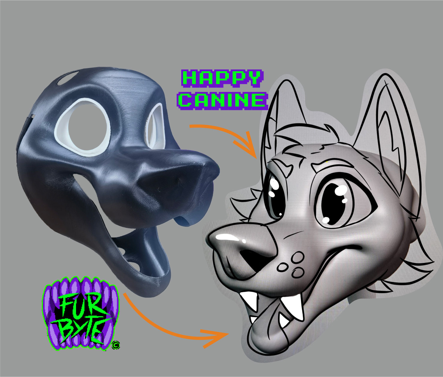 Happy Canine/ Dog 3D Printed Head Base Fursuit Furry Happy Canine/ Dog 3D Printed Head Base Fursuit Furry von FurByte