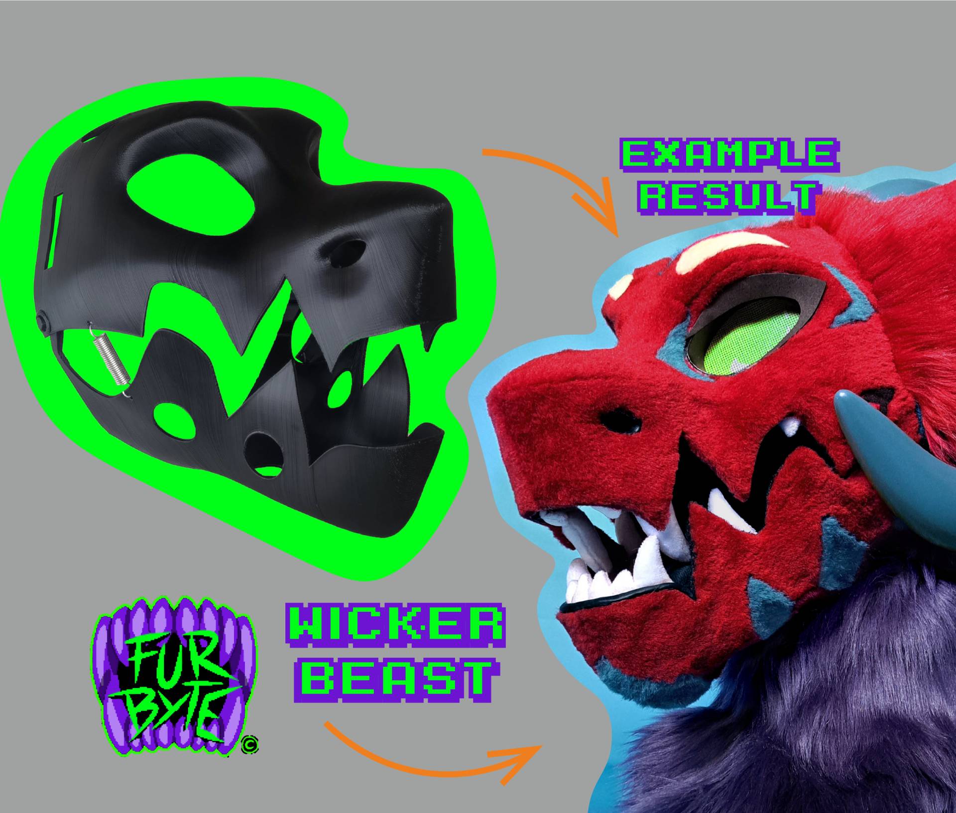 Wickerbeast 3D Printed Head Base Fursuit Furry Moving Jaw Wickerbeast 3D Printed Head Base Fursuit Furry Moving Jaw von FurByte
