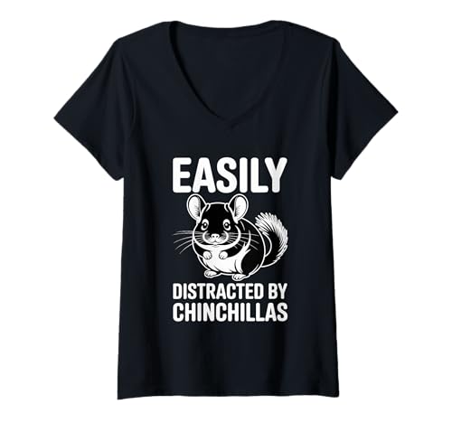 Damen Leicht abgelenkt von Chinchillas lustige Haustierbesessenheit T-Shirt mit V-Ausschnitt Damen Leicht abgelenkt von Chinchillas lustige Haustierbesessenheit T-Shirt mit V-Ausschnitt von FurFixation