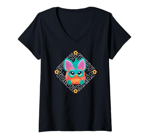 Damen Furby Adorable Funky Square Portrait T-Shirt mit V-Ausschnitt von Furby