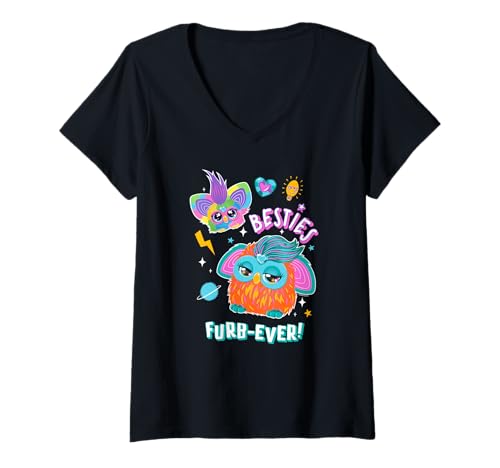 Damen Furby Besties Furb-Ever! Best Friends Funny Quote T-Shirt mit V-Ausschnitt von Furby