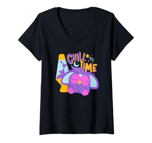Damen Furby Chill Time Sleepy Adorable Purple Furby T-Shirt mit V-Ausschnitt von Furby
