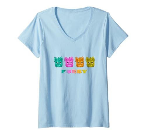 Damen Furby Cutest Multicolor Furbs! T-Shirt mit V-Ausschnitt von Furby
