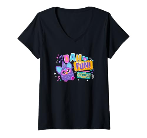 Damen Furby Dah Fun! Happy Dancing Furby T-Shirt mit V-Ausschnitt von Furby