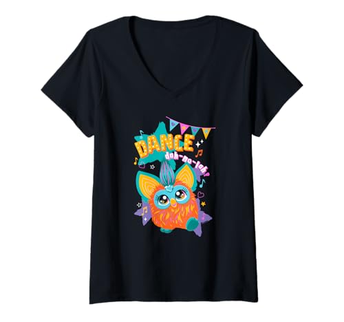 Damen Furby Dance Dah No Lah Fun Party Dancing Happy Orange Furby T-Shirt mit V-Ausschnitt von Furby