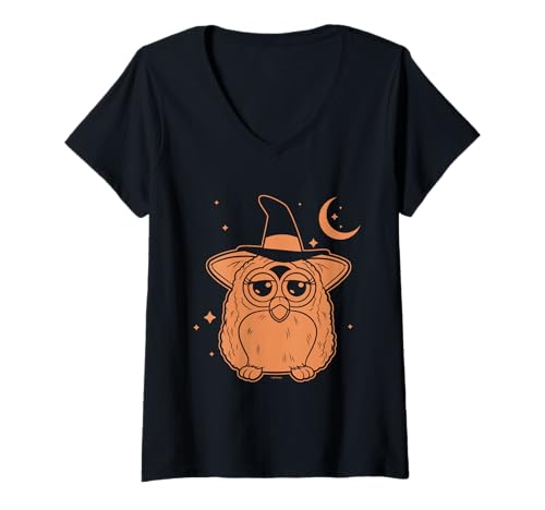 Damen Furby Halloween Cute Witch Disguise Under The Moon T-Shirt mit V-Ausschnitt von Furby