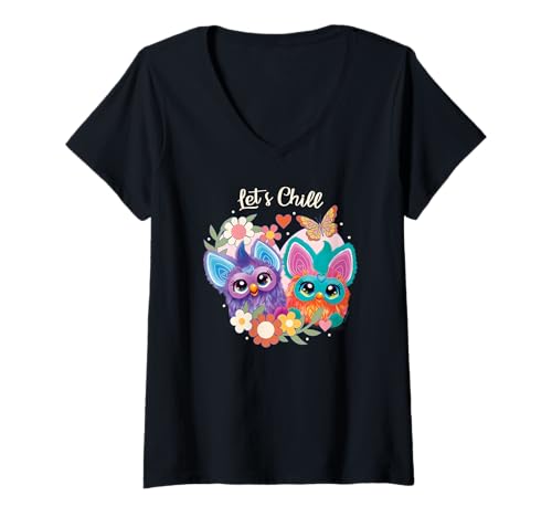 Damen Furby Let's Chill Lovely Doodle Heart Portrait T-Shirt mit V-Ausschnitt von Furby