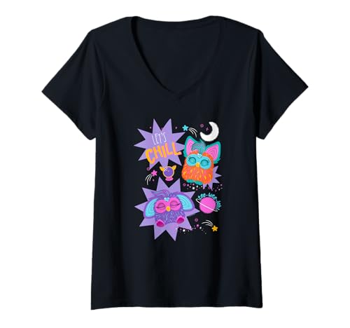 Damen Furby Lets Chill Best Friends Sleepy Duo T-Shirt mit V-Ausschnitt von Furby