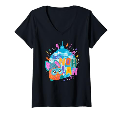 Damen Furby Lets NOH Lah Dancing at The Disco Night Dancing Furby T-Shirt mit V-Ausschnitt von Furby