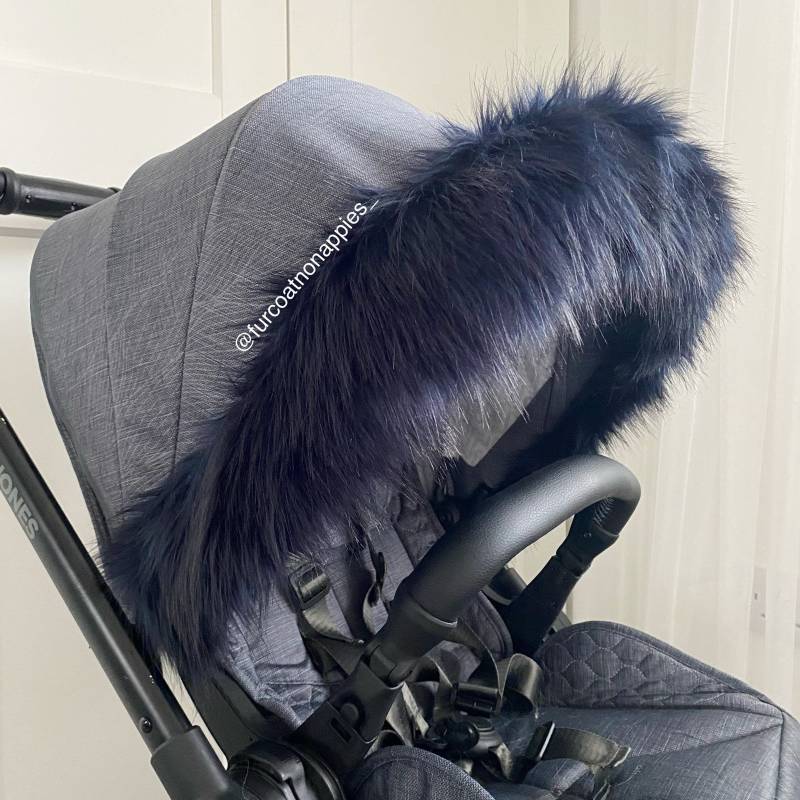 Navy Blau Kunstpelz Kinderwagen Haube Besatz von Furcoatnonappies